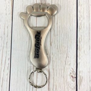 RON JON SURF SHOP BAREFOOT KEYCHAIN Silver tone Metal BOTTLE OPENER Purse Clasp